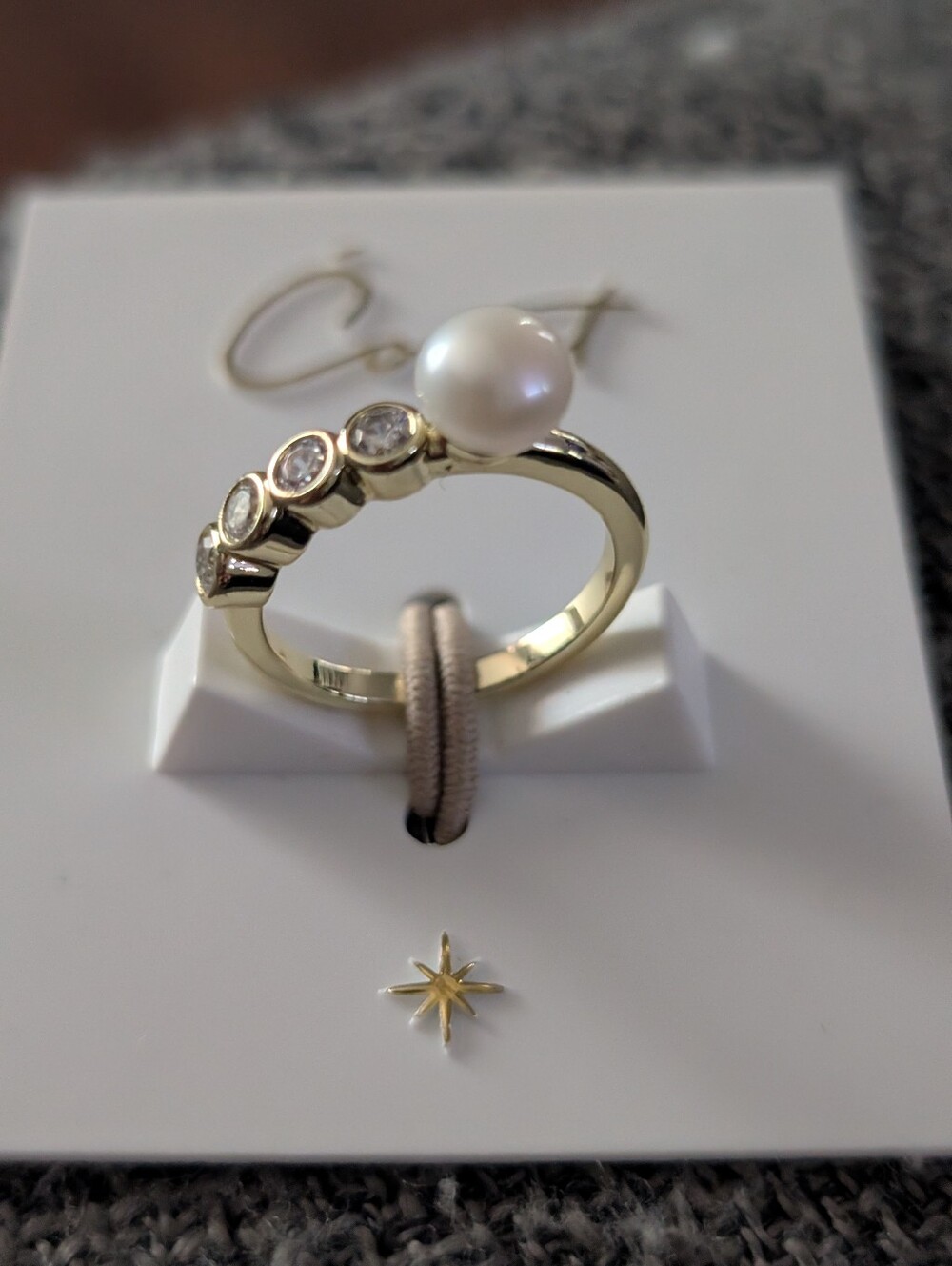 Covet Elegant Pearl & CZ Gold Ring - White Pearl